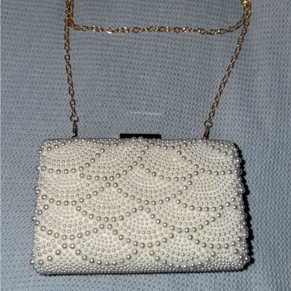 Pearl & Rhinestone Clutch with Detachable Chain Strap
